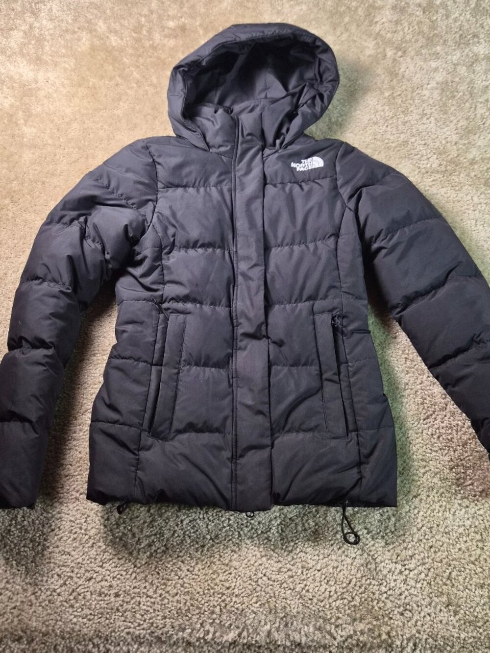 The North Face Gotham Puffer Jacket Women's Size XS Black Hooded Full Zip Down
